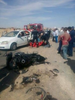 قتيلان وجريح في اصطدام دراجة نارية بسيارة سياحية بالطريق السريع بوسماعيل- تيبازة